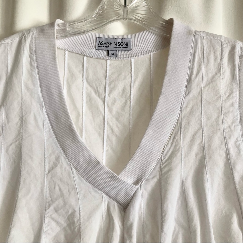 Anthropologie Ashish N Soni White Baby Doll Swing Top Poplin v neck cropped  1X - Picture 4 of 11